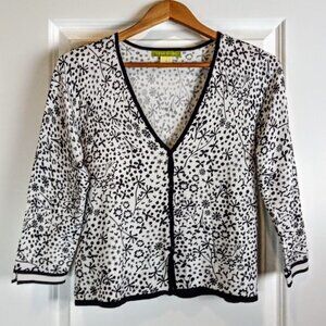 Sigrid Olsen B&W Floral Knit Cardigan